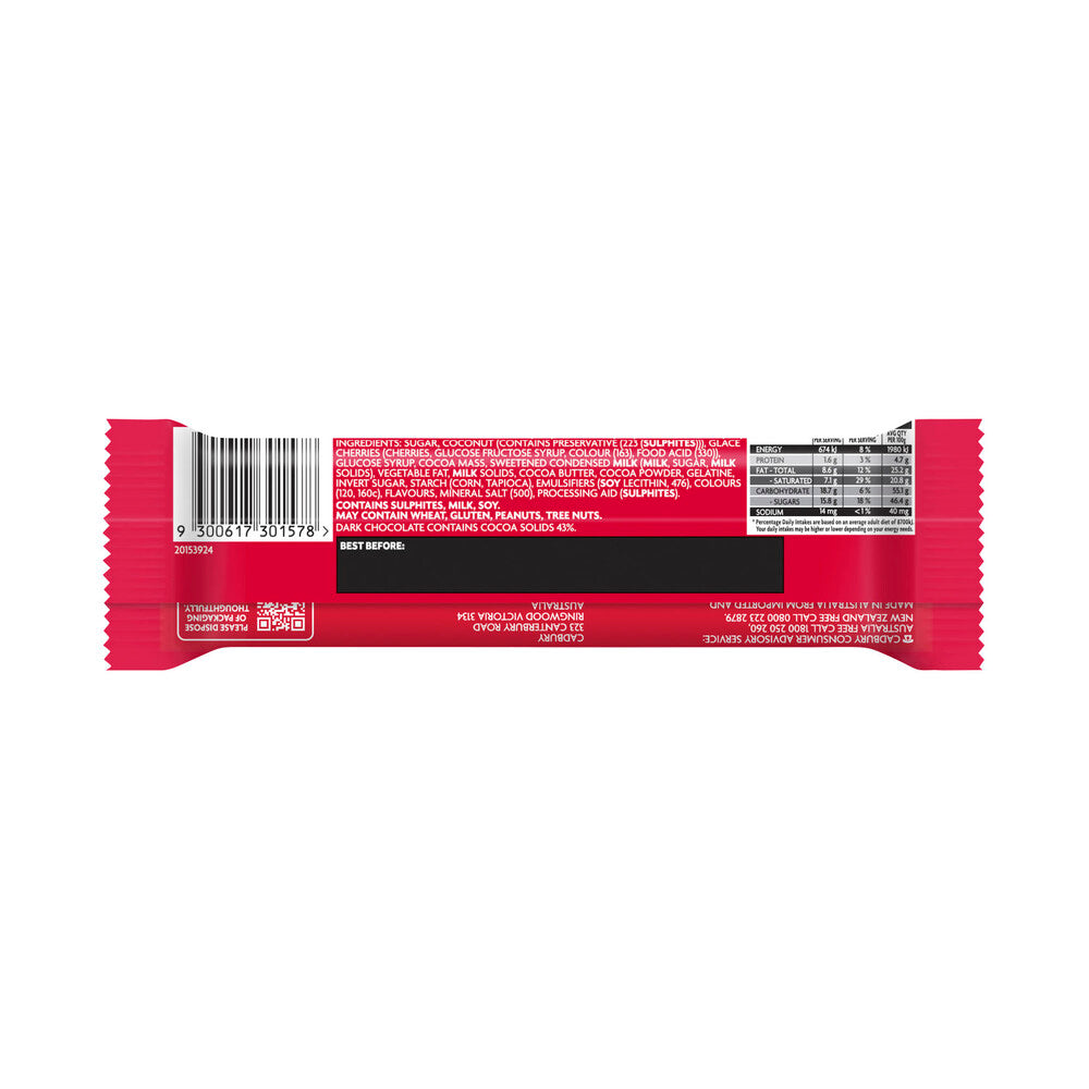 Cadbury Cherry Ripe Dark Chocolate Bar Twin Pack - 68g
