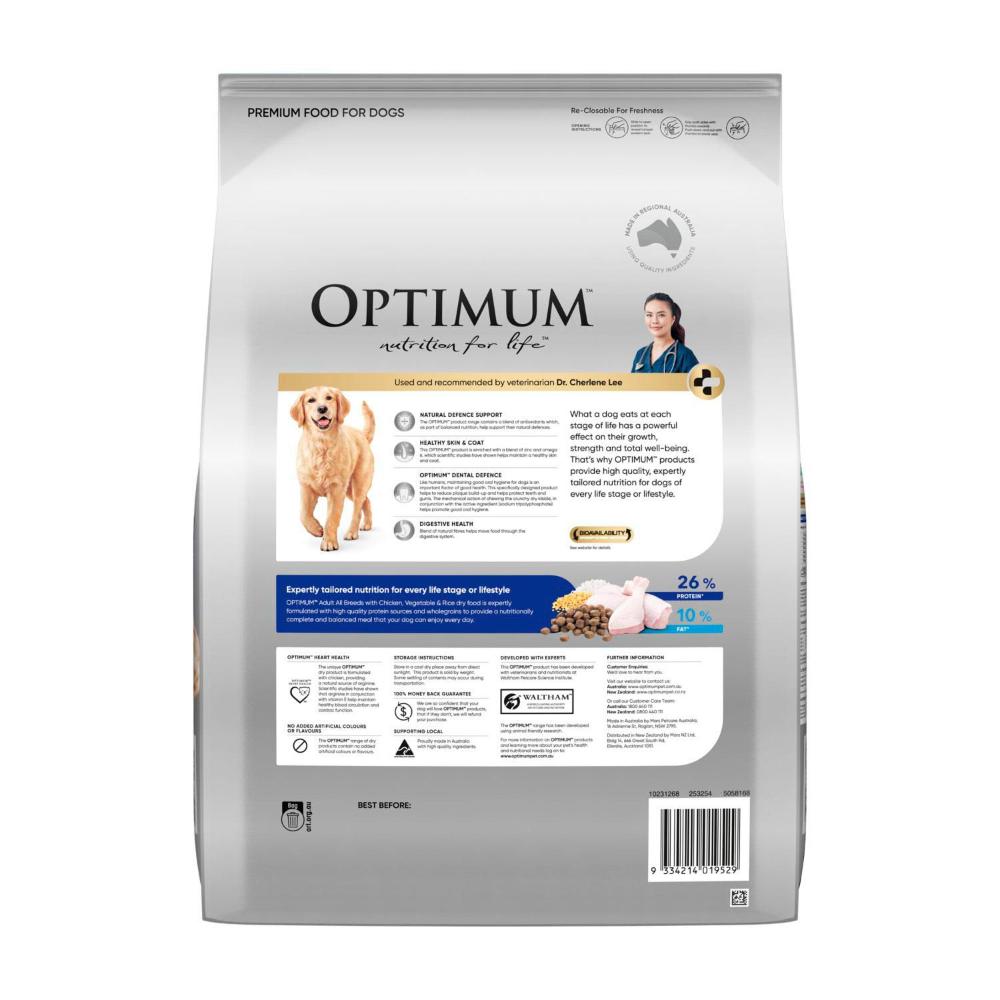 Optimum Adult All Breed Dry Dog Food With Chicken- Vegetables & Rice - 7kg