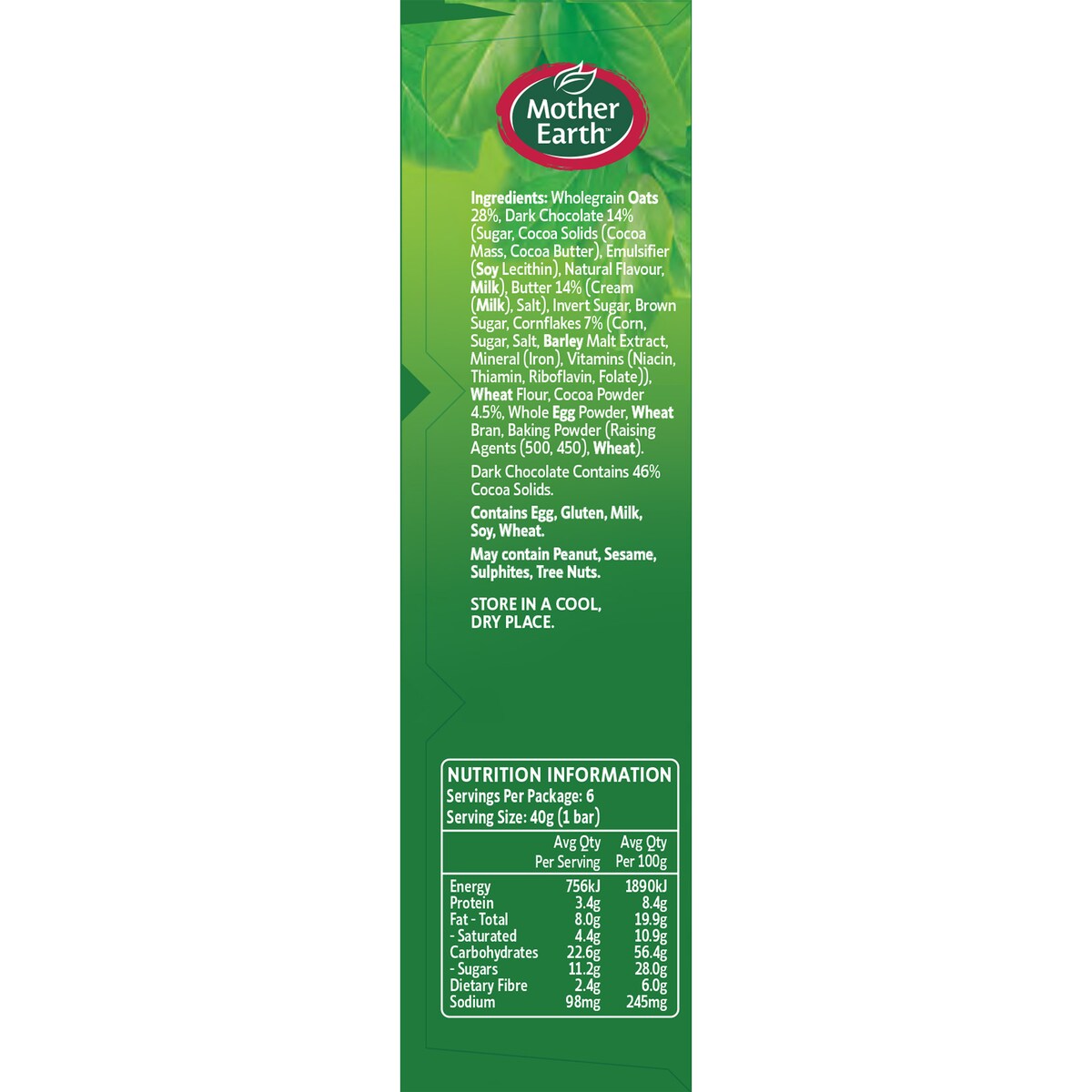 Mother Earth Baked Oat Slices Chocolate Oats 6 pack