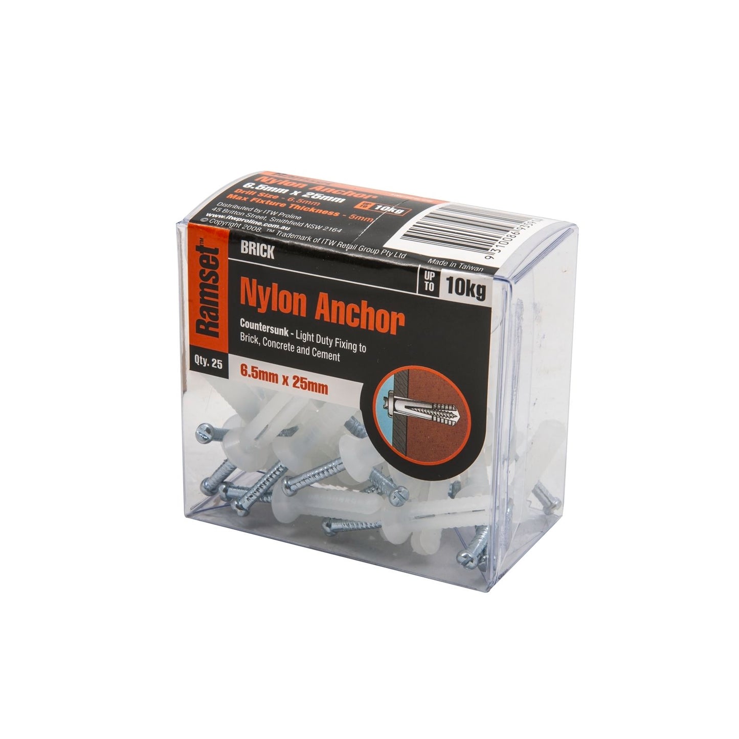 Ramset Nylon Anchor - 6.5 x 25mm - 25 Pack