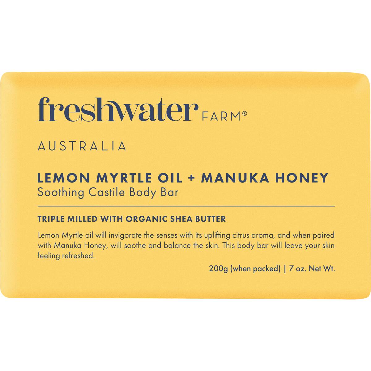 Freshwater Farm Australia Lemon Myrtle Oil + Manuka Honey Soothing Body Bar 200g