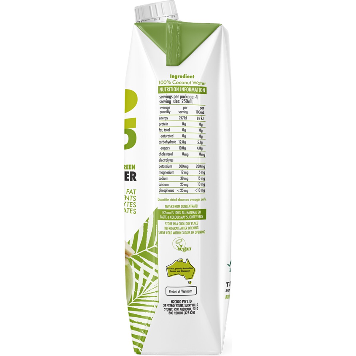 H2Coco 100% Natural Pure Coconut Water 1L