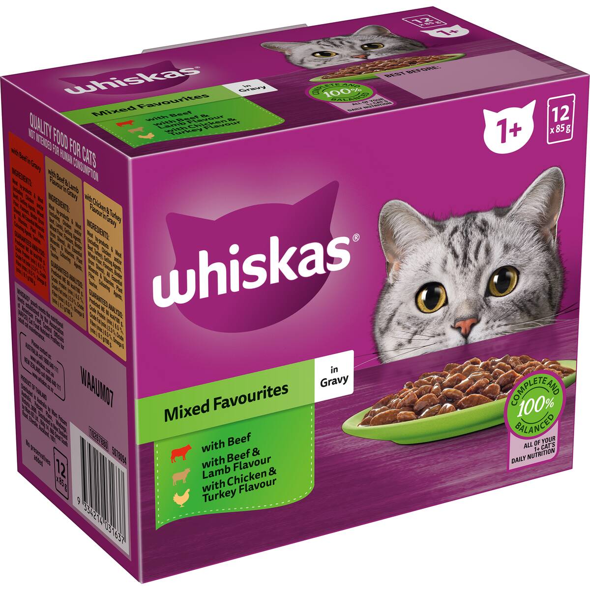 Whiskas 1+ Years Mixed Favourites In Gravy Wet Cat Food 85g X 12 Pack
