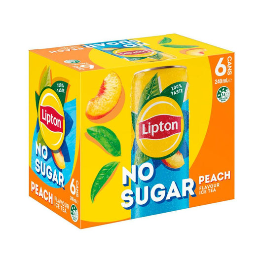 Lipton Iced Tea Peach No Sugar Mini Cans 6 x 240ml