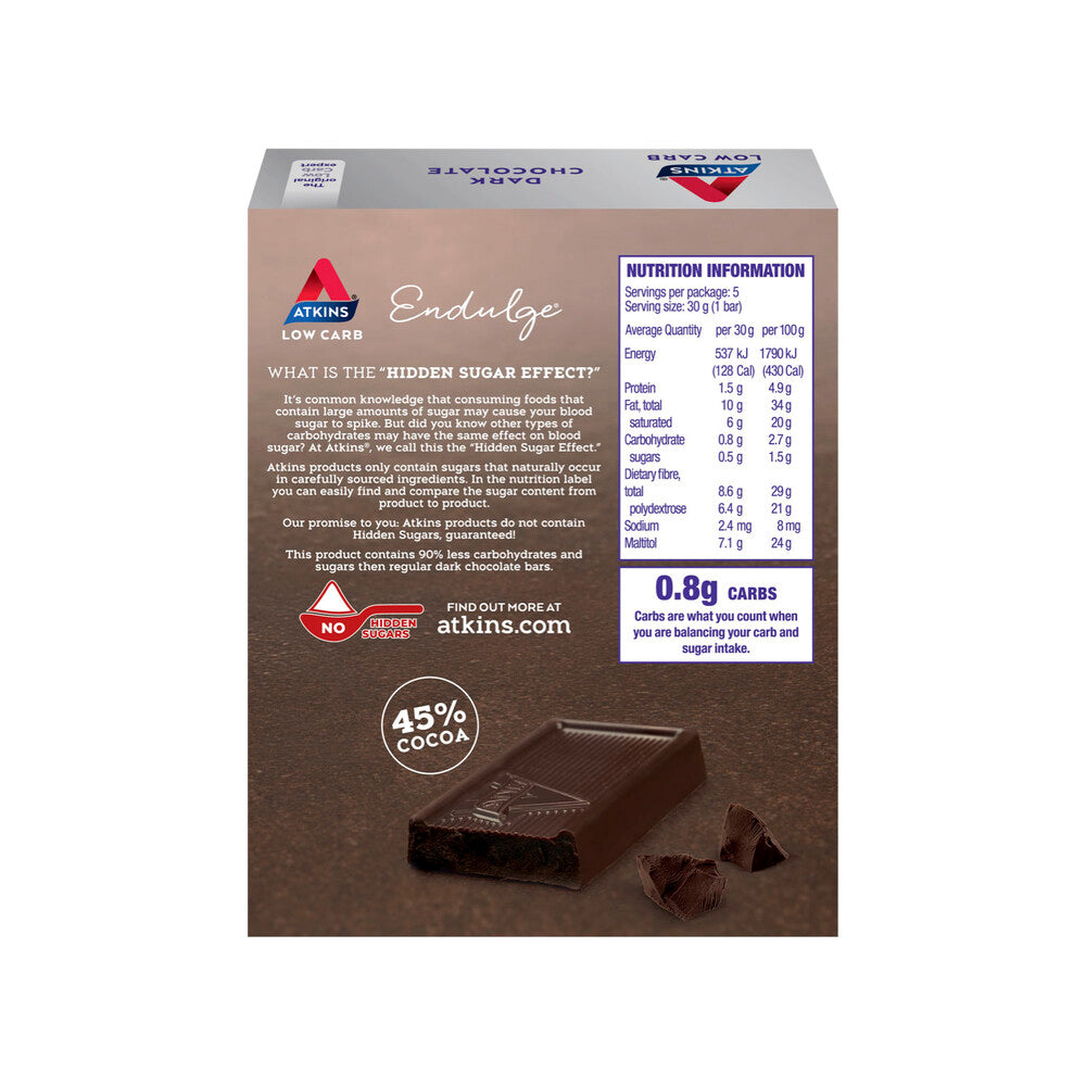 Atkins Low Carb Endulge Bar Dark Chocolate 5x30g - 150g