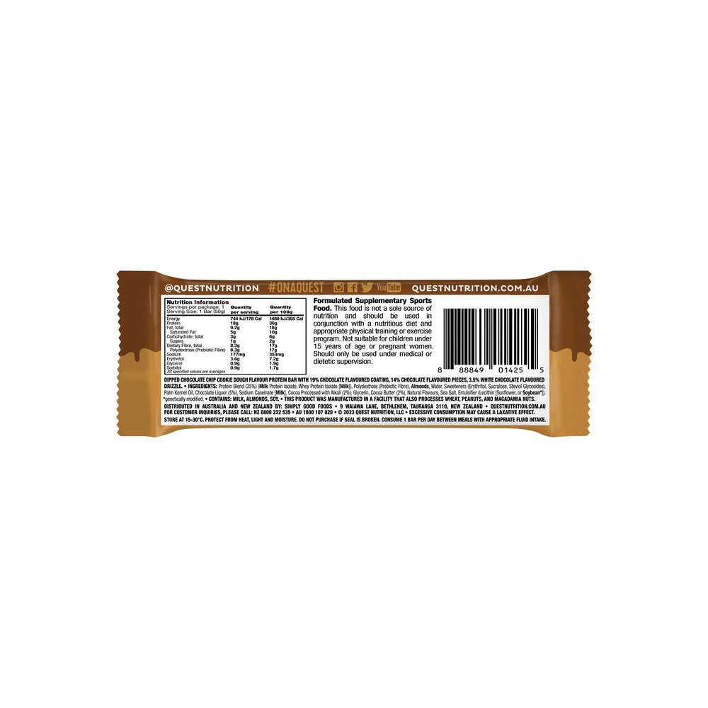 Quest Protein Bar Dipped Chocolate Chip Cookie Dough - 50g