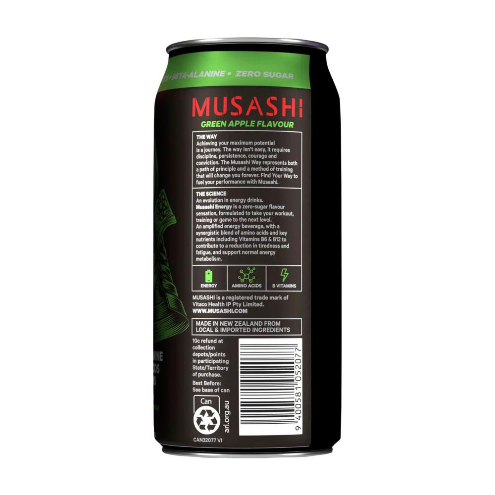 Musashi Energy Drink Green Apple - 500mL