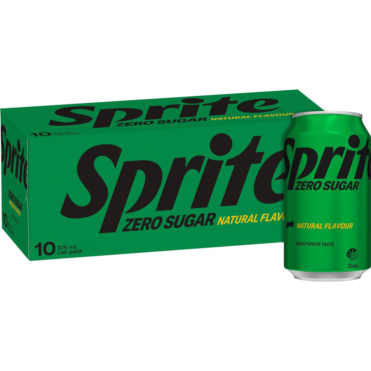 Sprite Zero Sugar Lemonade Soft Drink Cans 375ml X 10 Pack