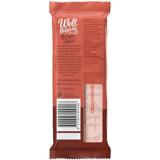 Well Naturally Bar Sugar Free Dark 90g