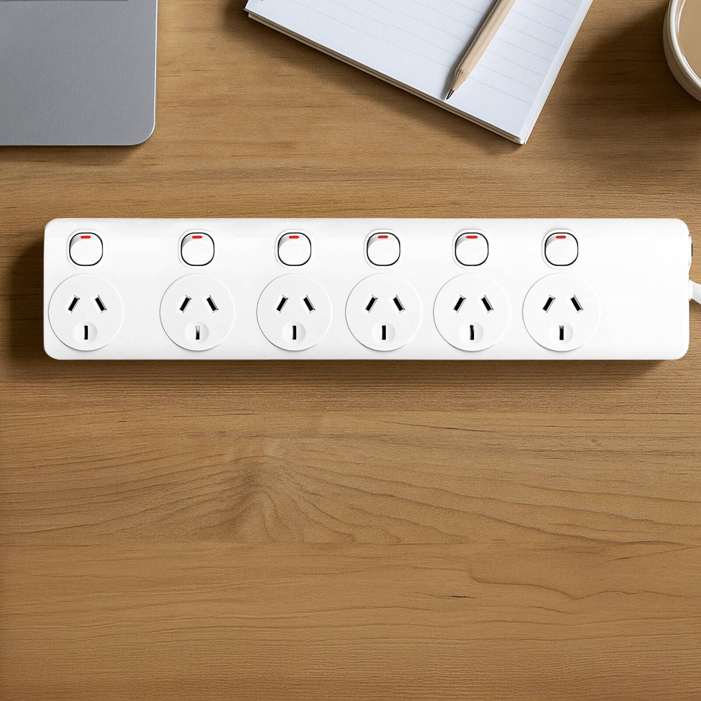 Arlec White Powerboard - 6 Outlet - 1.8m