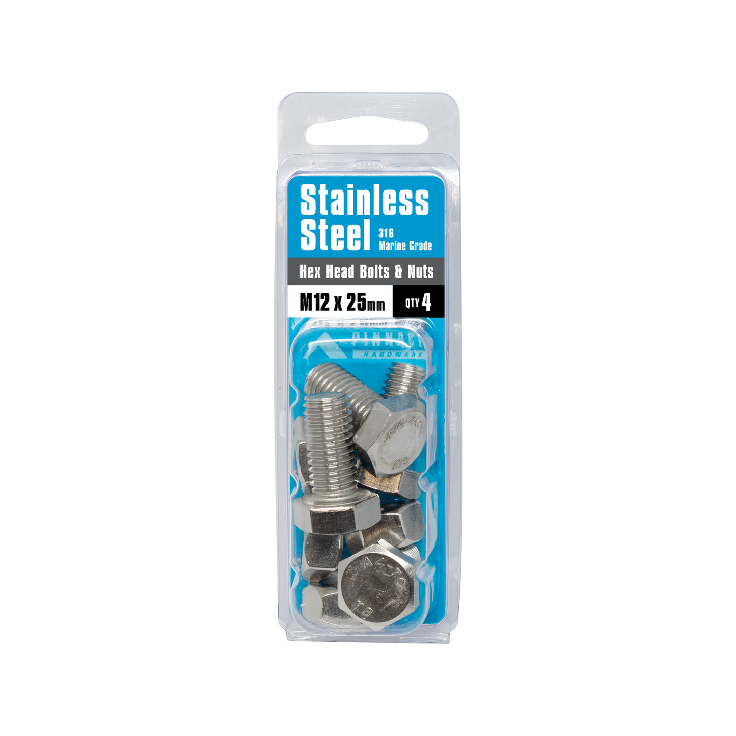 Pinnacle Hex Head Bolts - M12 x 25mm - Stainless Steel - 4 Pack
