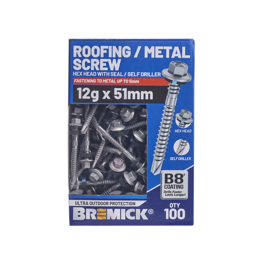 Bremick Hex Roofing Screw - 12g x 51mm - 100 Pack