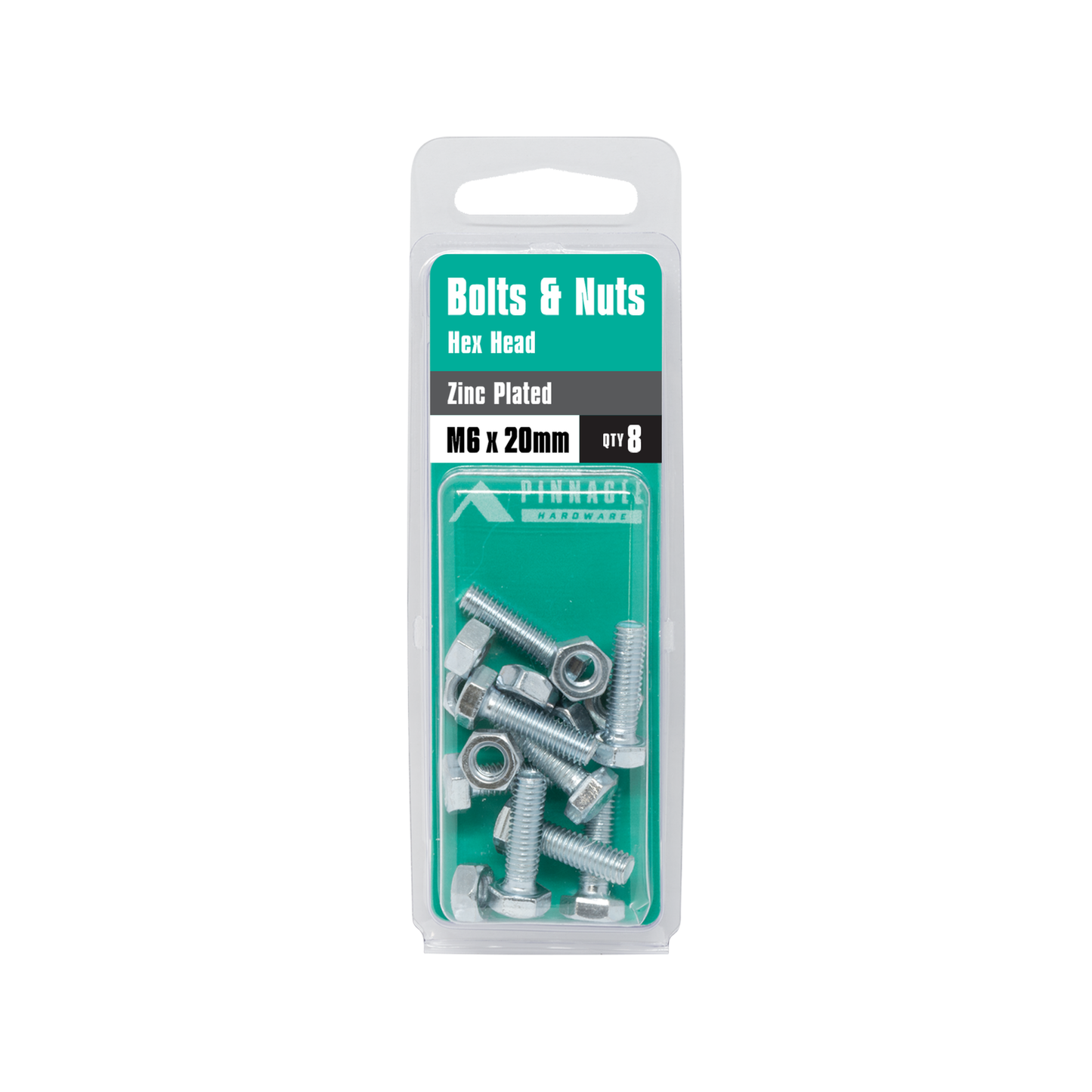 Pinnacle Hex Head Bolts and Nuts - M6 x 20mm - 8 Pack