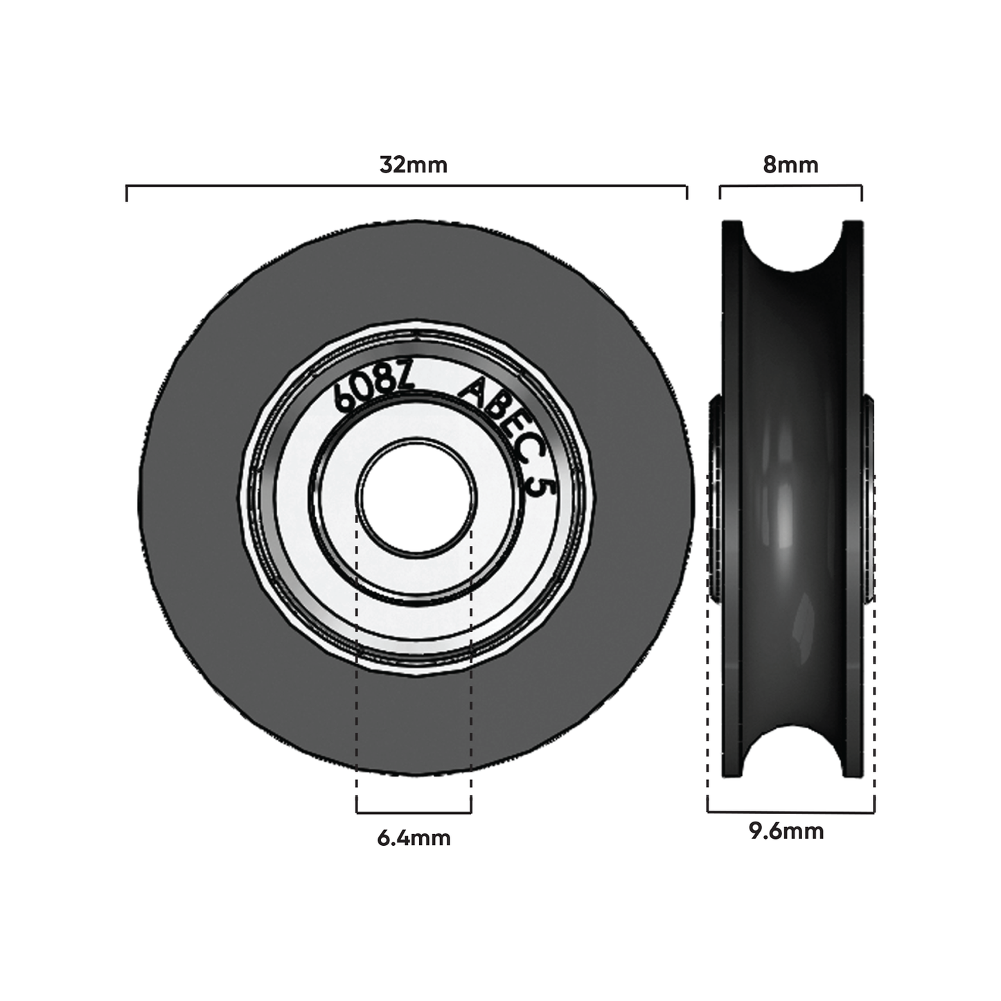 Rolltrak Nylon Roller - 32mm - 40kg