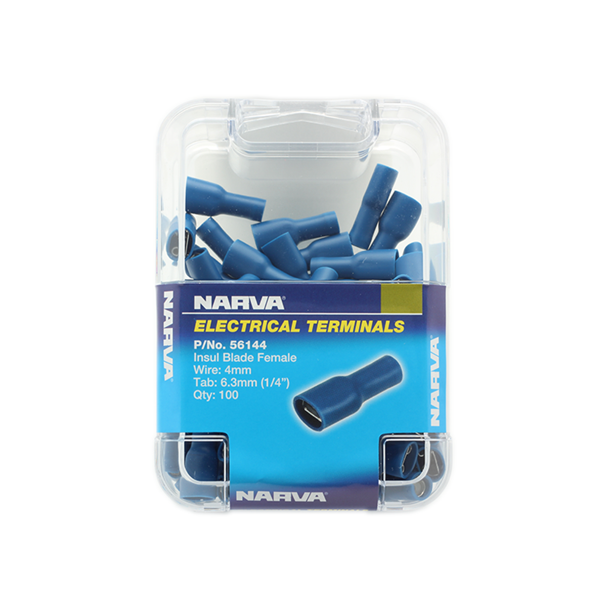 Narva Blue Double Crimped Female Blade Terminal 4mm 100 Pack