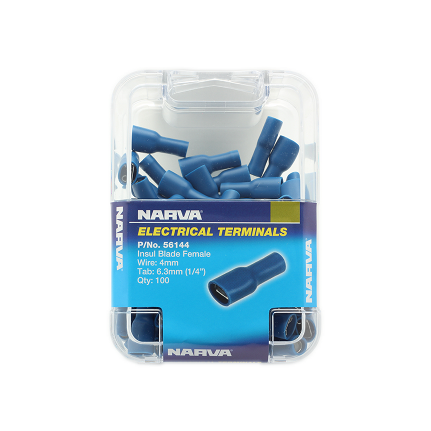 Narva Blue Double Crimped Female Blade Terminal - 4mm - 100 Pack