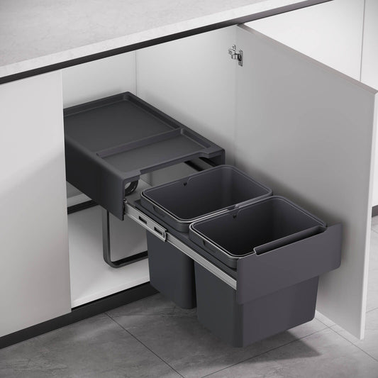 Kaboodle Base Mount Pullout Bin - 2 x 15L - 400mm - Grey