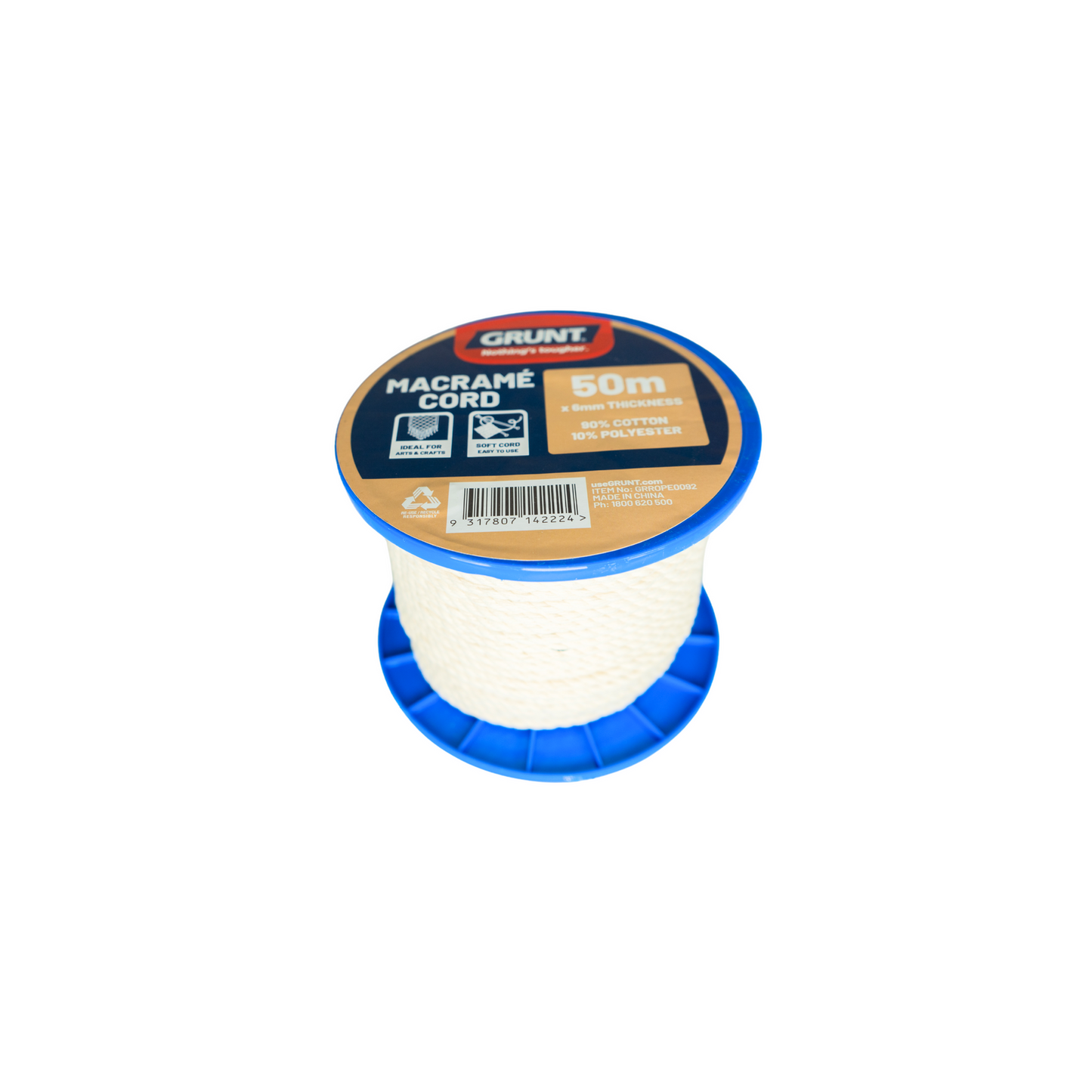 Grunt Macrame Cotton Cord - 6mm x 50m - White