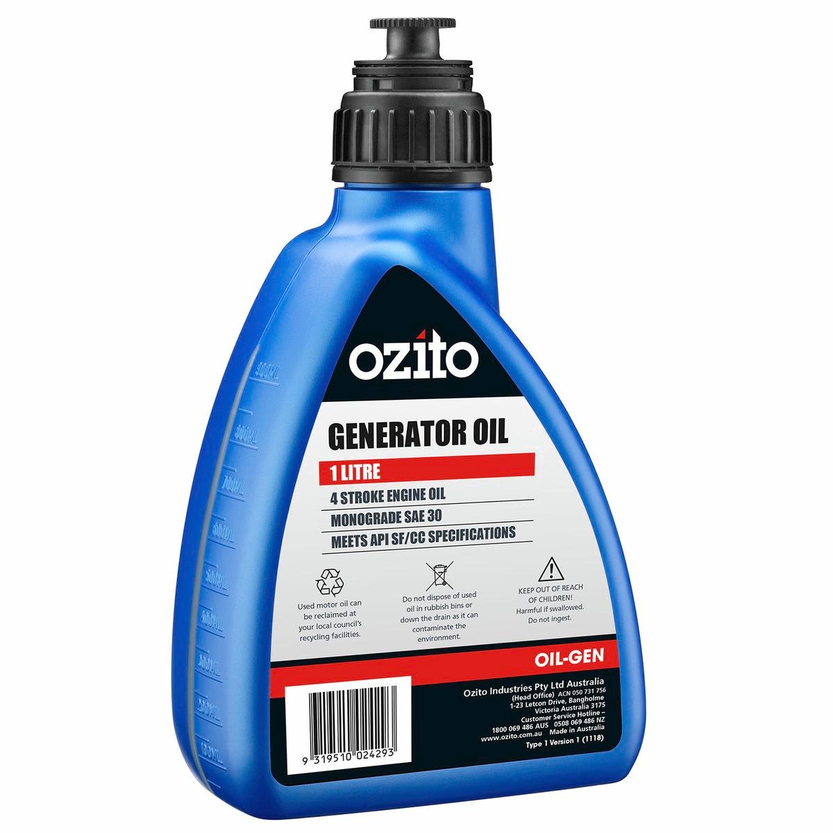Ozito Generator Oil - 1L - Plastic - 4 Stroke Engine