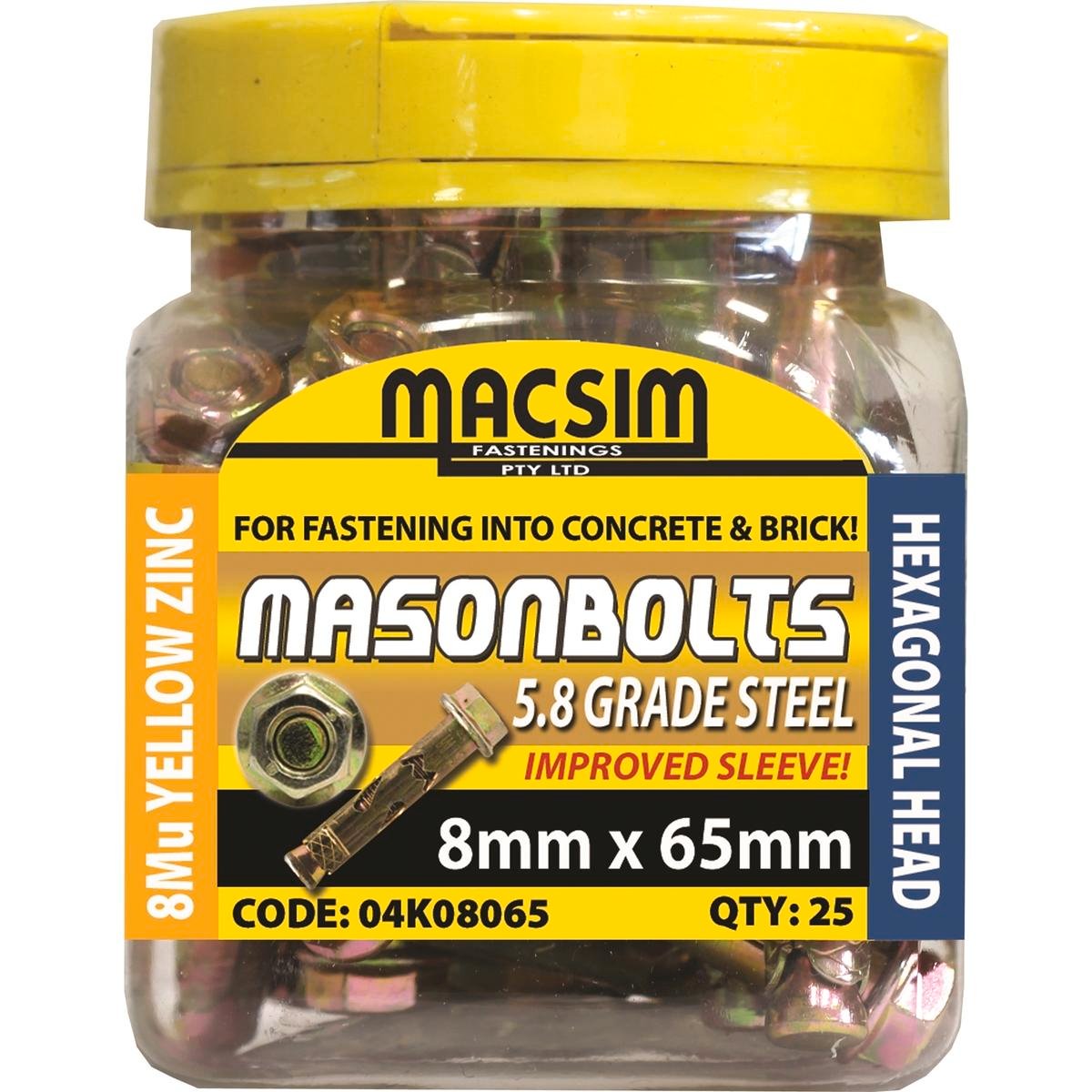 Macsim Fasteners 8 x 65mm Zinc Sleeve Anchor 25 Pack High Strength