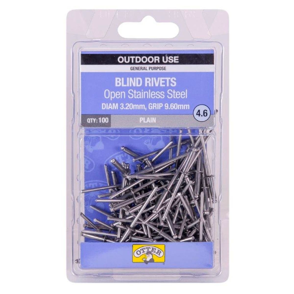 Otter Open Stainless Steel Blind Rivets 2 x 9 6mm 100 Pack Vibration Resistant