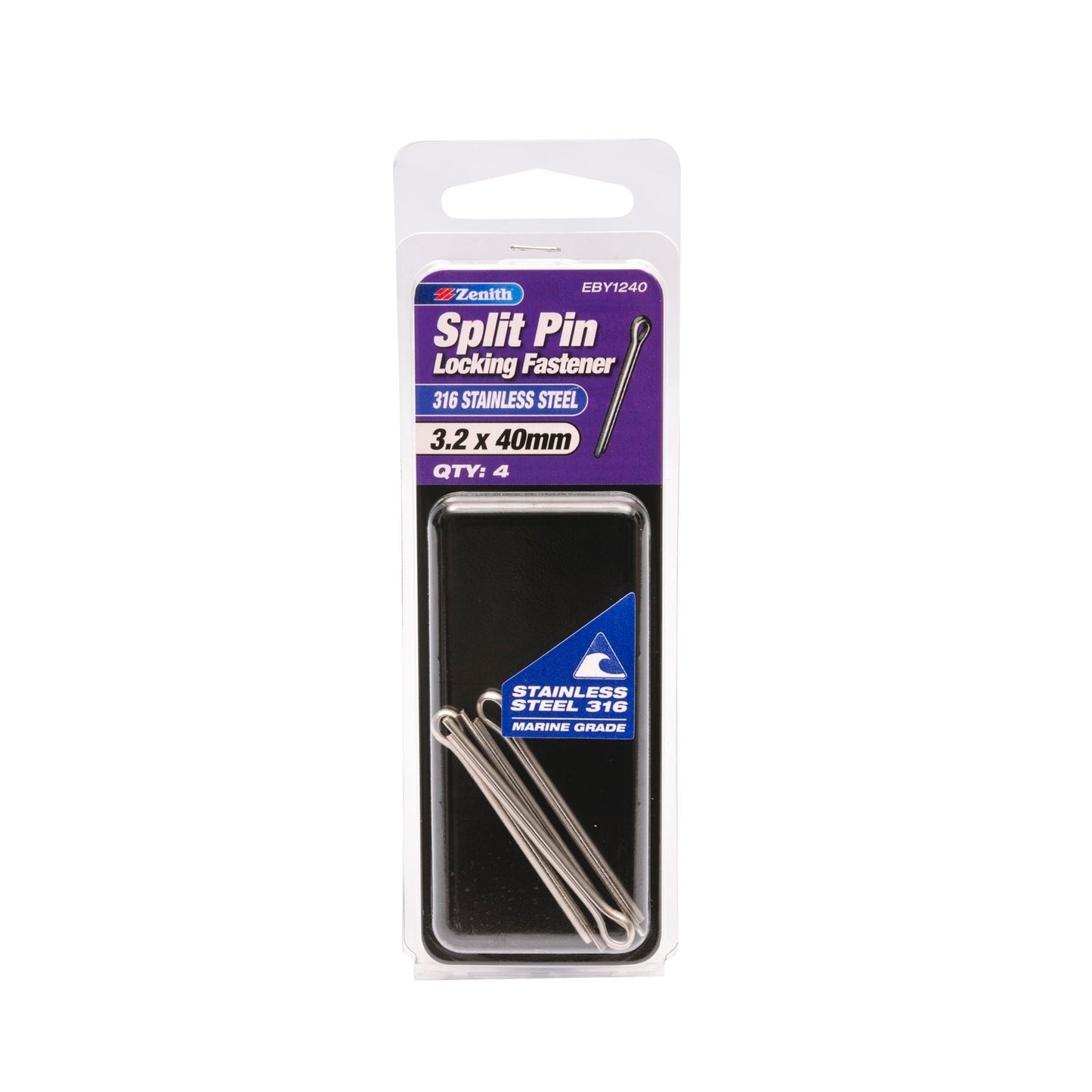 Zenith Split Pins - 3.2 x 40mm - 316 Stainless Steel - 4 Pack