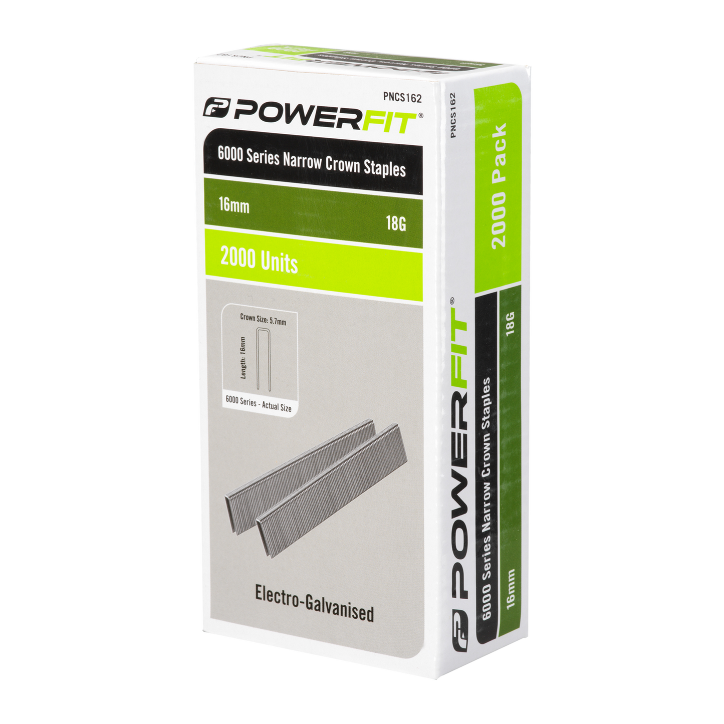 Powerfit Electro Galvanised Narrow Crown Staples - 16mm - 2000 Pack