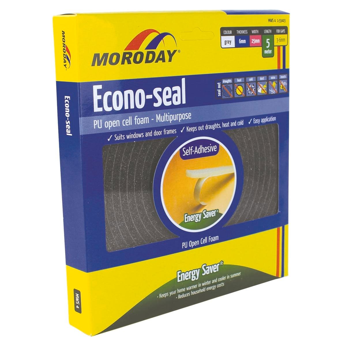 Moroday Weatherseal Tape 6x25mm Open Cell Polyurethane Grey