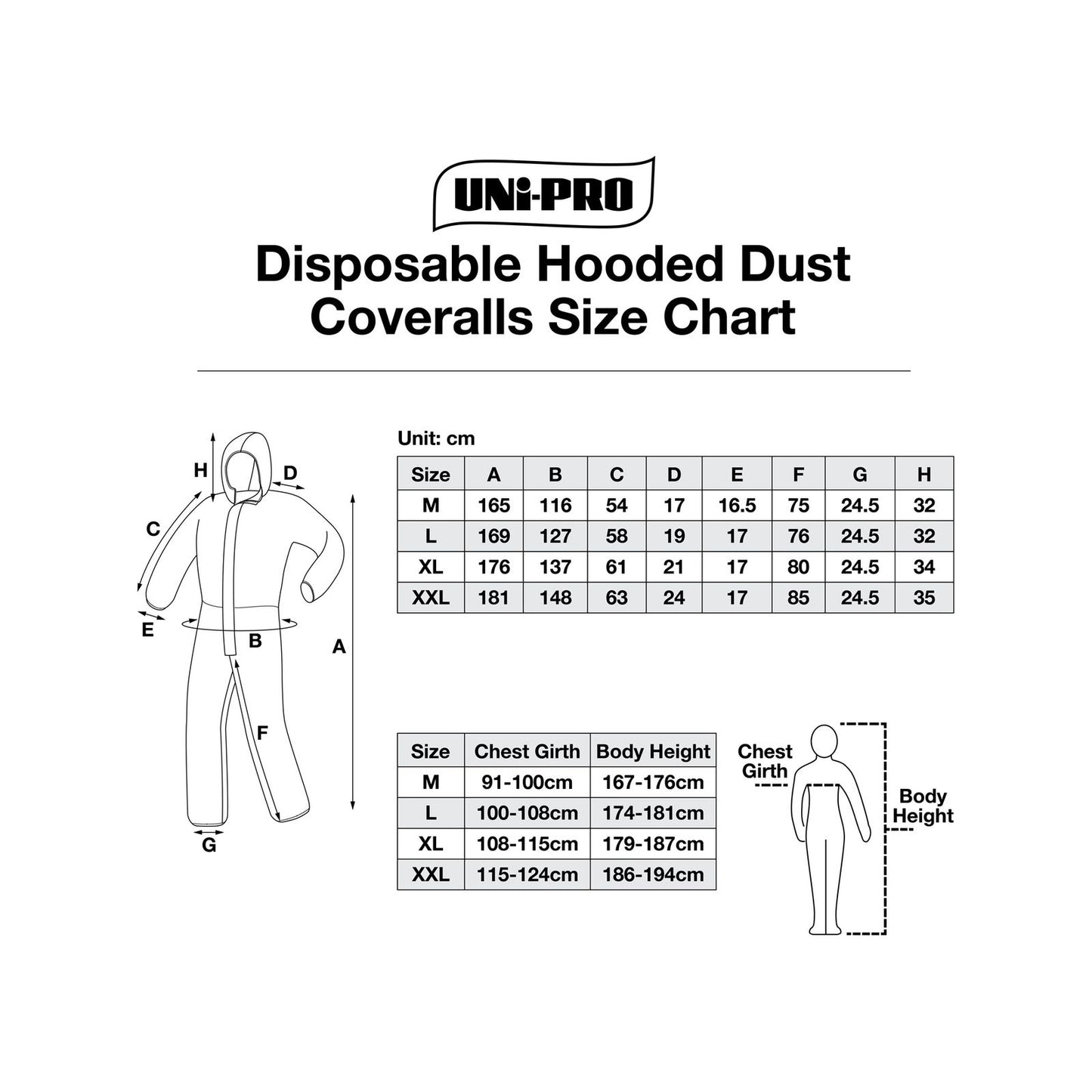 Uni Pro Large Hooded Disposable Coveralls - White