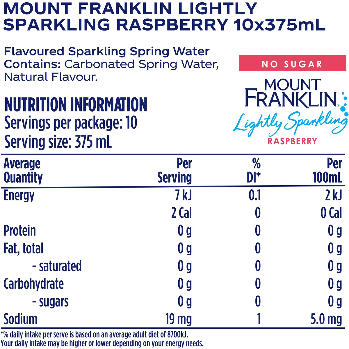 Mount Franklin Lightly Sparkling Raspberry 375ml x10 Pack