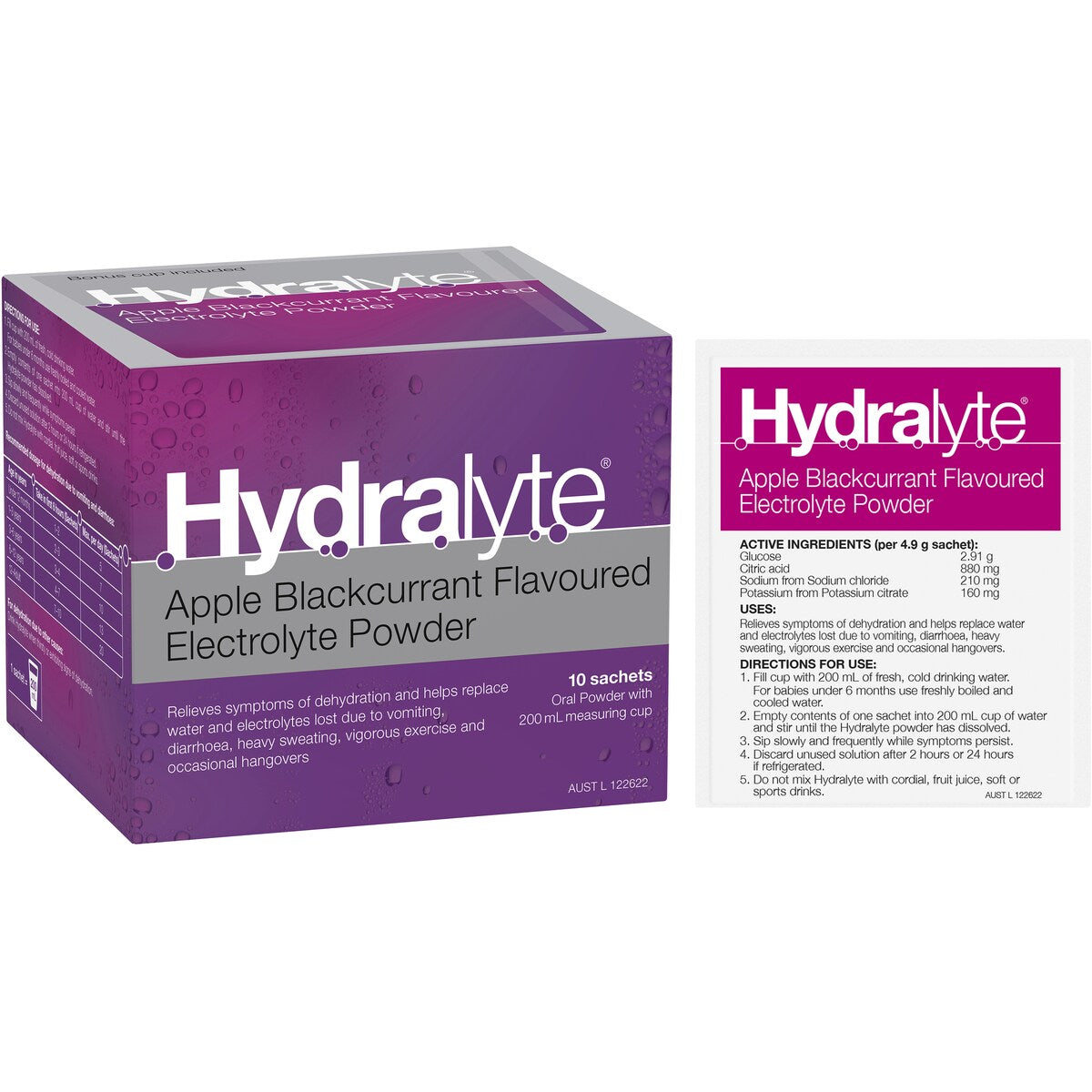 Hydralyte Electrolyte Powder Sachets Apple Blackcurrant 10 pack