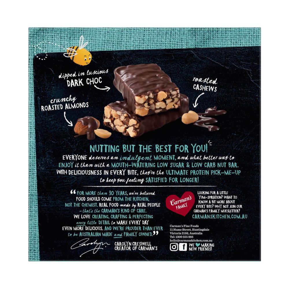 Carman's Low Sugar Low Carb Nut Bars Dark Choc Roasted Almond & Cashew - 160g