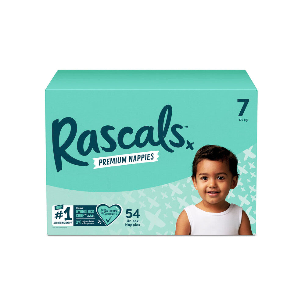 Rascals Premium Nappies Size 7 (17+kg) - 54 Pack