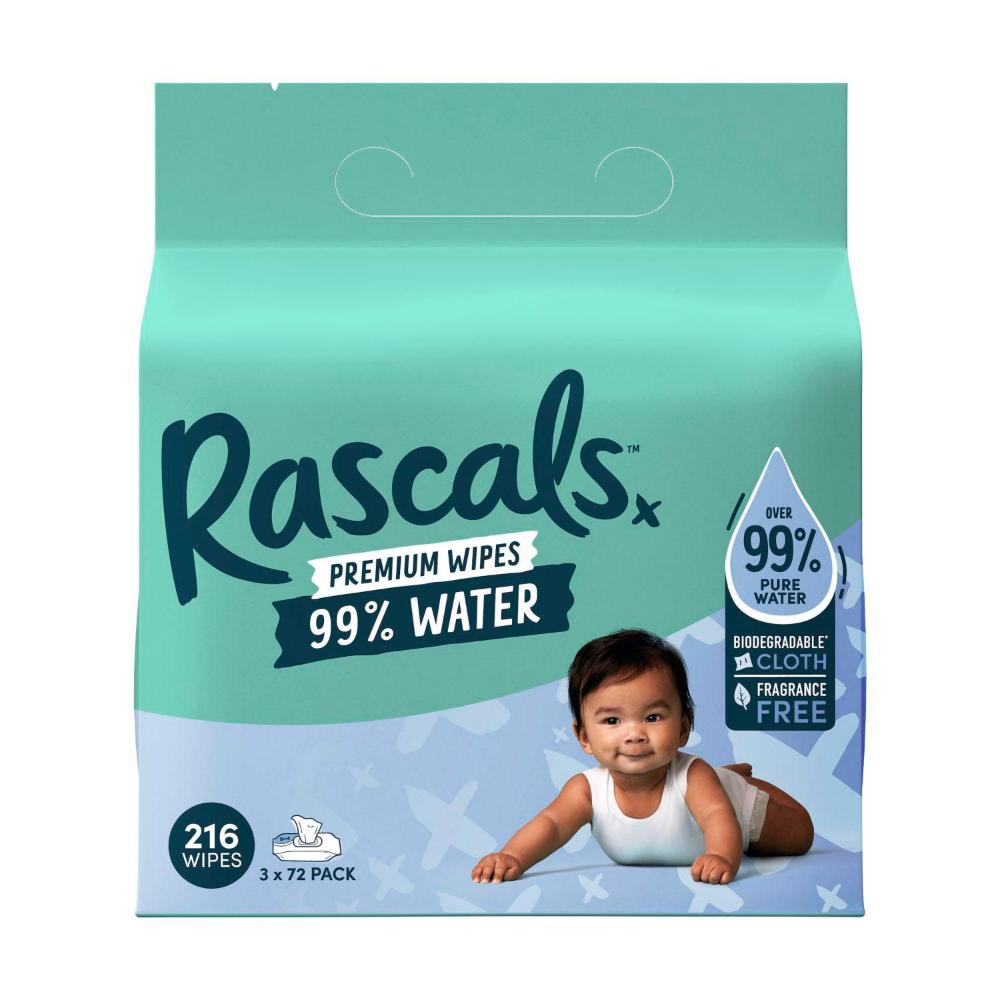 Rascals 99% Water Premium Wipes - 216 Pack