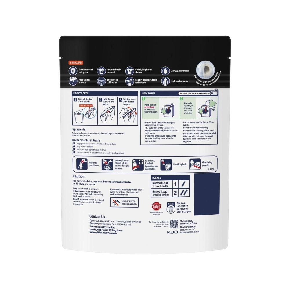Biozet Attack Power Laundry Capsules 8 In 1 ean - 30 pack
