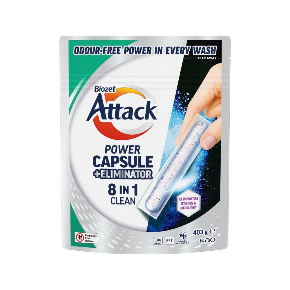 Biozet Attack Power Laundry Capsules + Eliminator 8 In 1 - 30 pack