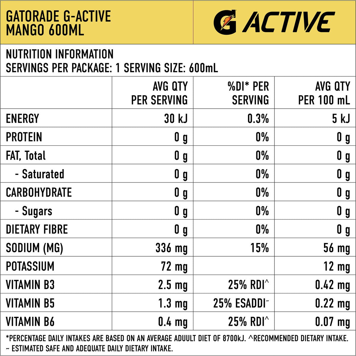 Gatorade G Active Sports Drinks Mango Water Electrolytes & Vitamins 600ml