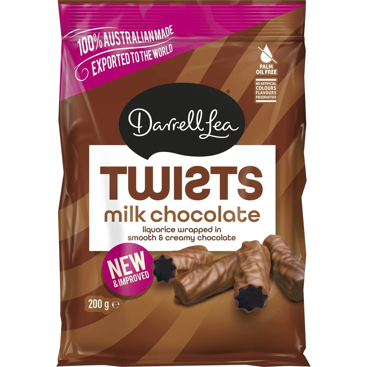 Darrell Lea Milk Chocolate Coated Original Liquorice Twists 200g