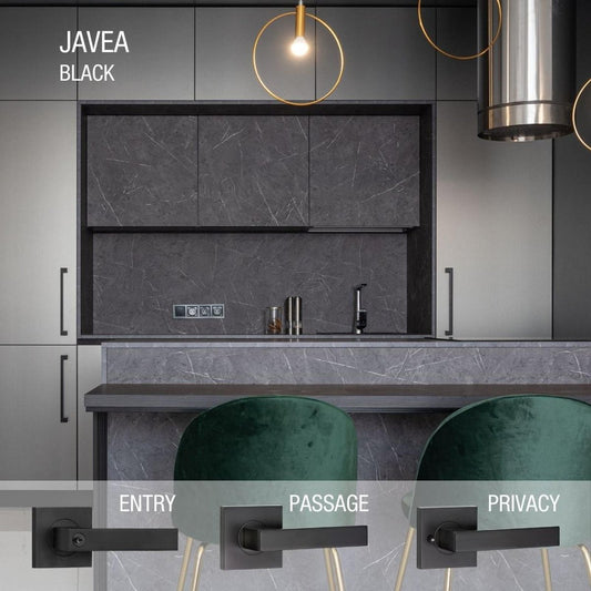 Lemaar Black Javea Lever Passage Set 65mm Zinc Durable Finish