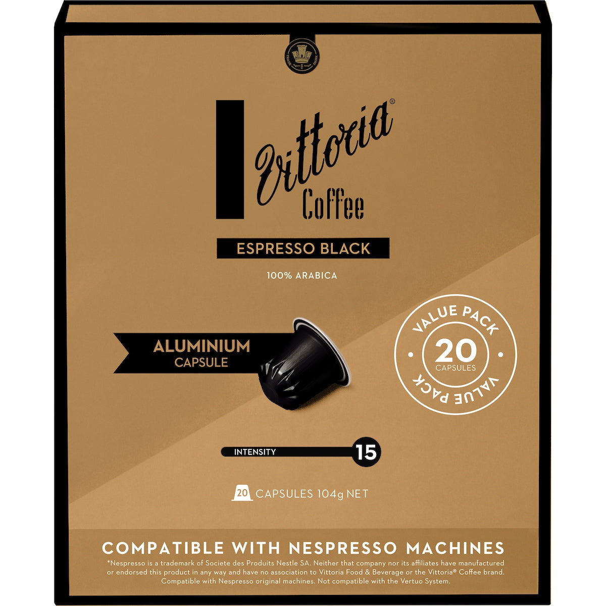 Vittoria Espresso Black Coffee Capsules 20 pack