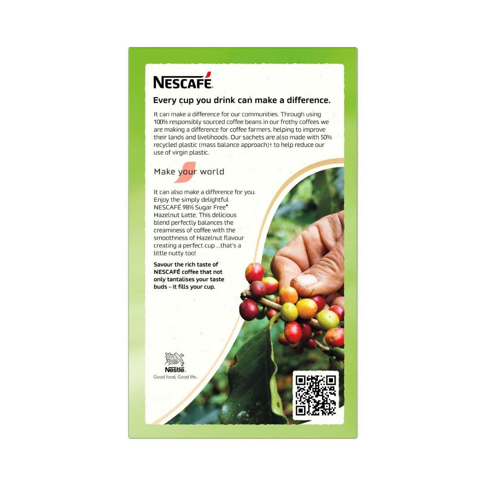 Nescafe Coffee 98% Sugar Free Hazelnut Coffee Sachets - 10 Pack