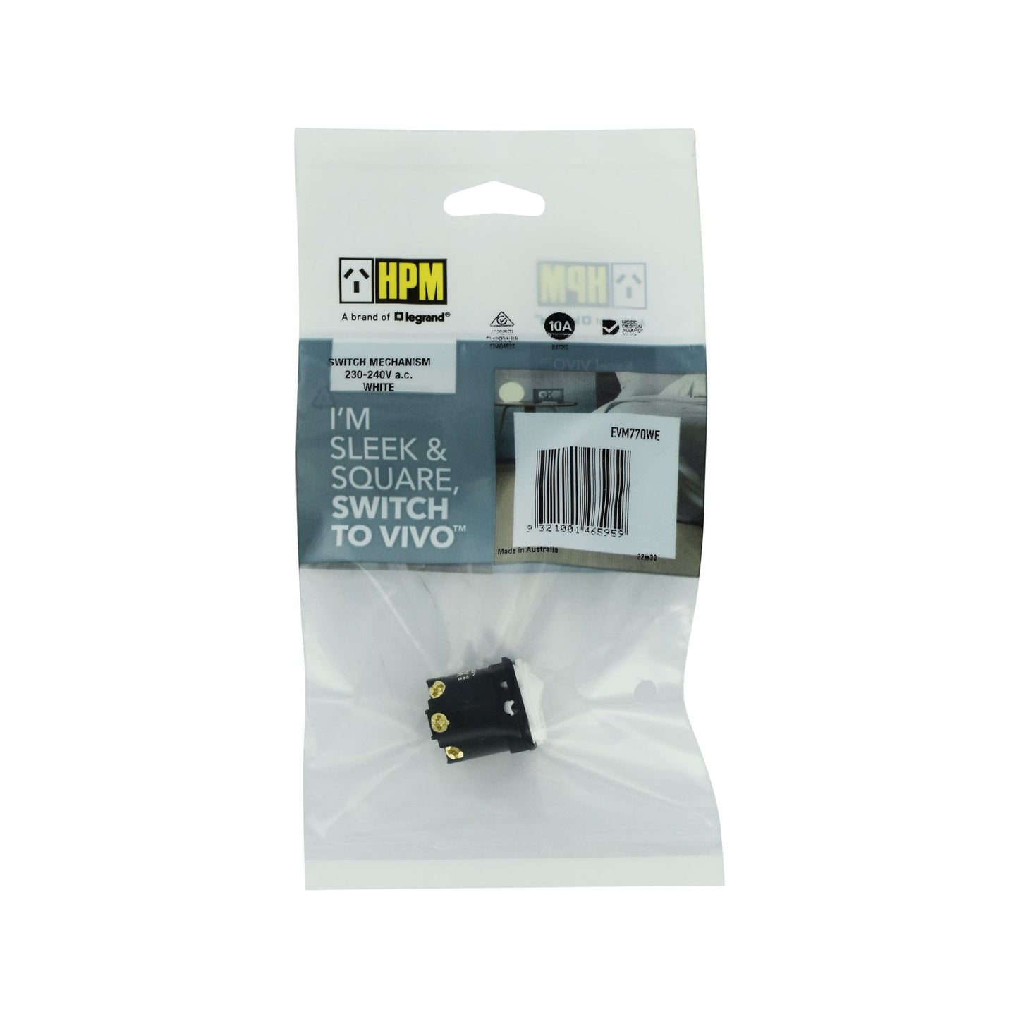 HPM Vivo 10A Rocker Switch Mechanism - White