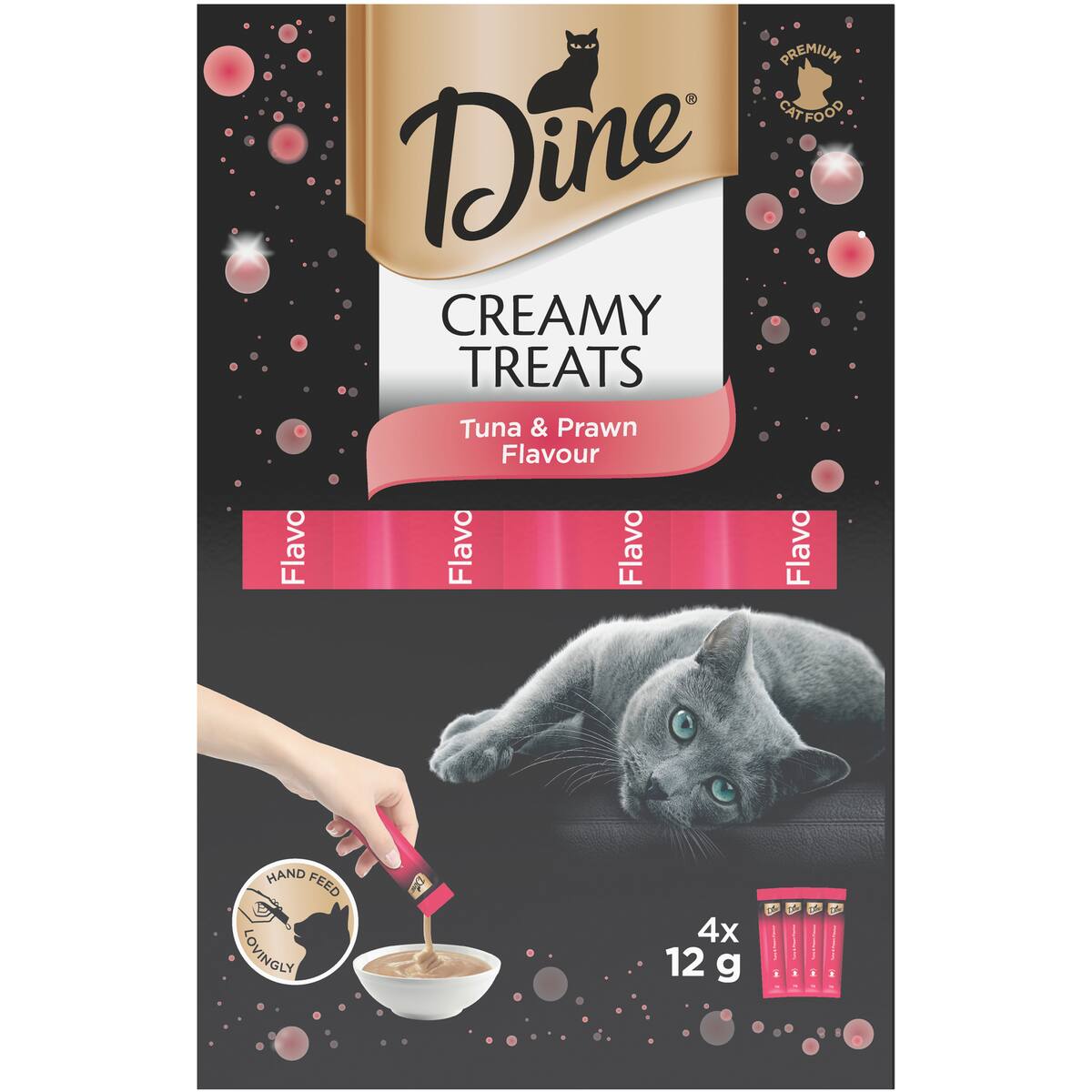 Dine Cat Creamy Treats Treats Prawn & Tuna Sachets 12g X 4 Pack