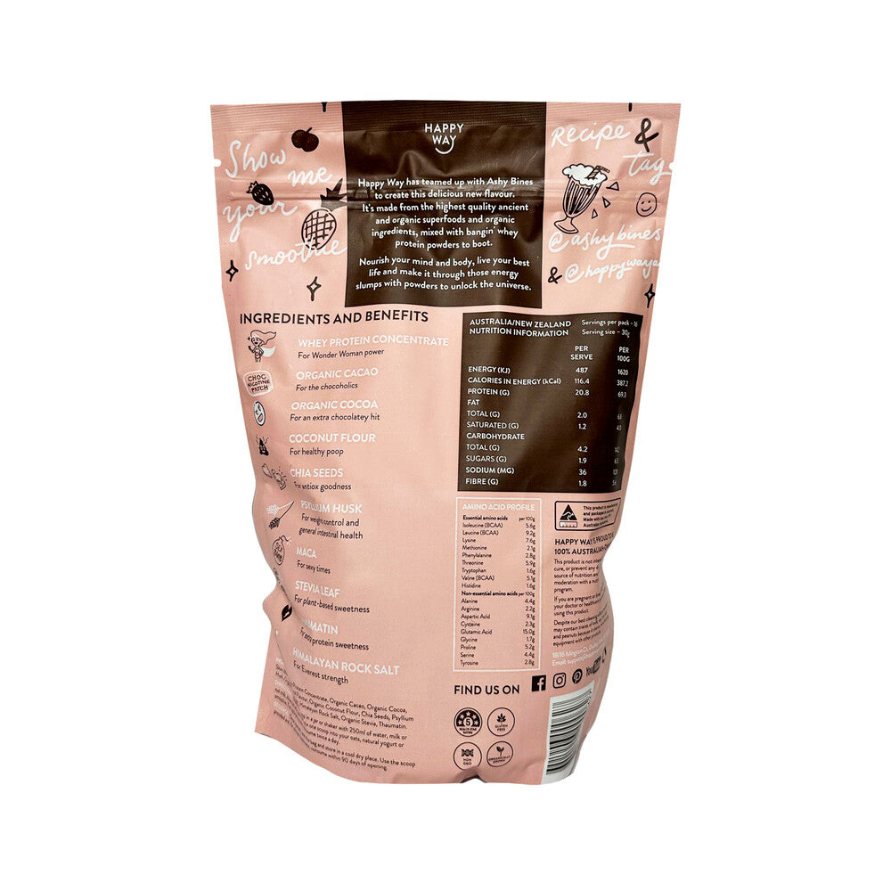 Happy Way Ashy Bines Whey Protein Powder Triple Choc Fudge - 500g