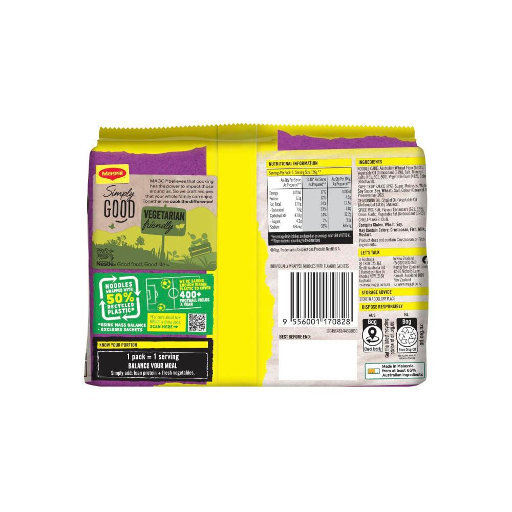 Maggi Fusian Mi Goreng Instant Noodles Soy & Mild Spice Flavour 5 Pack - 360g