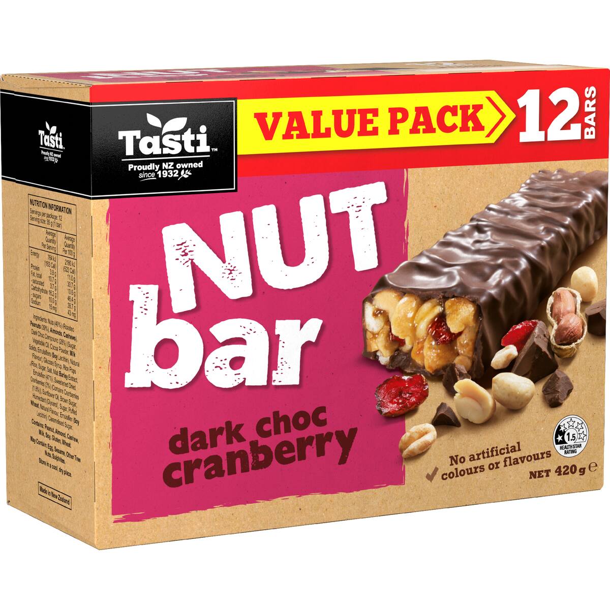 Tasti Nut Bar Dark Choc & Cranberry 420g