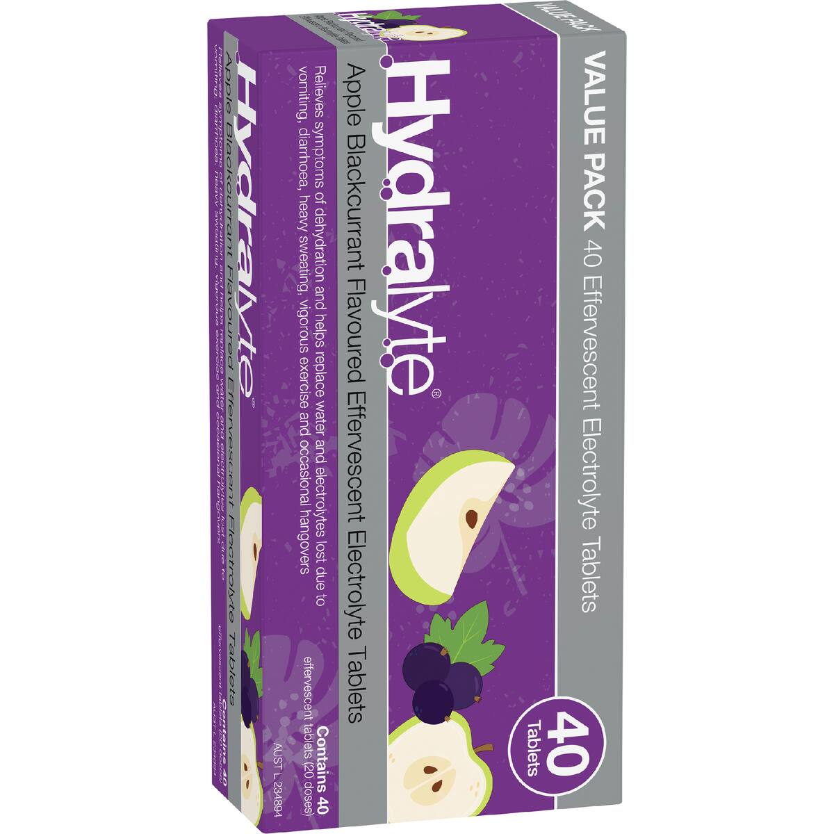Hydralyte Effervescent Electrolyte Tablets Apple Blackcurrant 40 Pack