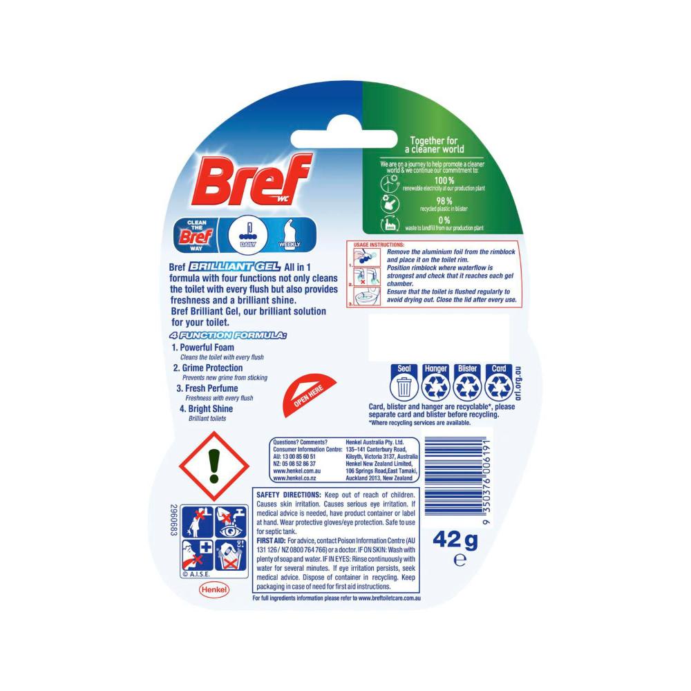 Bref Brilliant Gel Rimblock Alpine Lake Toilet Cleaner - 42g