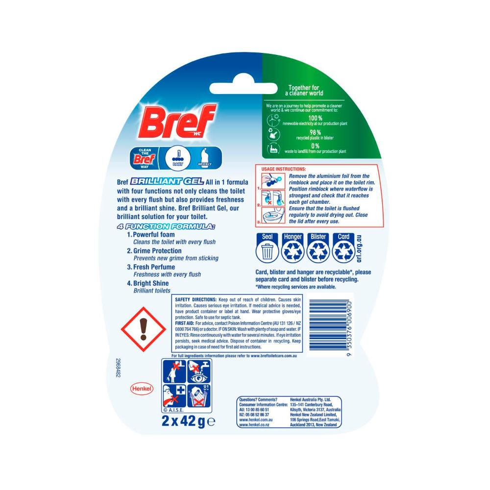 Bref Brilliant Gel Toilet Cleaner Rim Block Spring Rain 2x42g - 84g