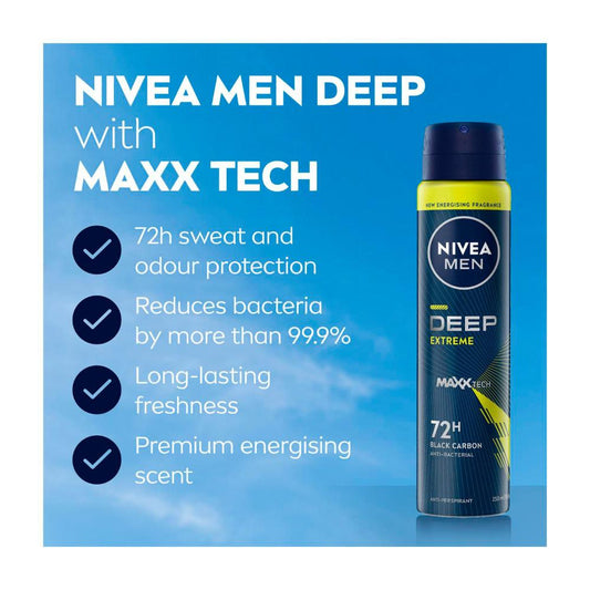 Nivea Men Deep Sport Antiperspirant Aerosol Deodorant - 250mL